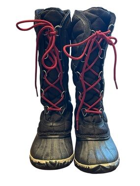 Sorel Out N About Tall Waterproof Quilted Lace-Up Snow Boots with Red Laces